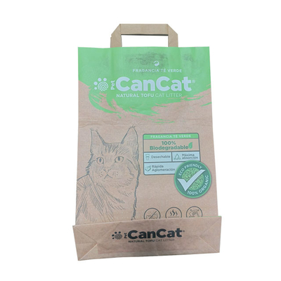 Kantong Kertas Biodegradable Cetak Kustom ISO9001 Untuk Kemasan Kotoran Kucing