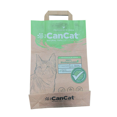 Tas Kertas Kraft Biodegradable Untuk Kemasan Kotoran Kucing Cetak Kustom