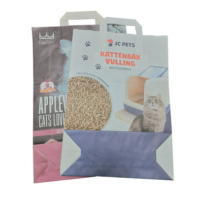 Tas Kertas Kraft Biodegradable Untuk Kemasan Kotoran Kucing Cetak Kustom