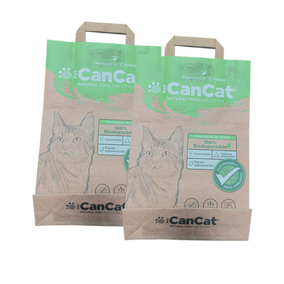 6L 10L Heat Sealed Side Gusset Handle Empty Tofu Cat Litter Bag Kustom Dicetak