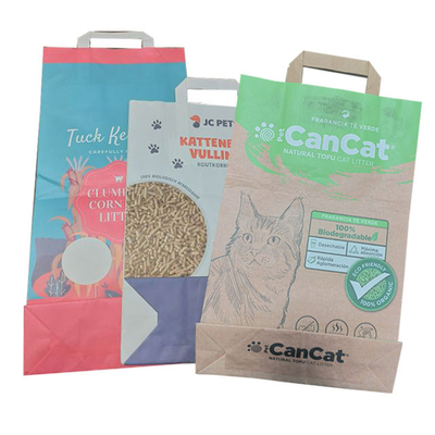 6L 10L Heat Sealed Side Gusset Handle Empty Tofu Cat Litter Bag Kustom Dicetak