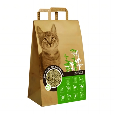 Kantong Kertas Biodegradable 6L 10L Cetak Kustom ISO9001 Untuk Kemasan Kotoran Kucing