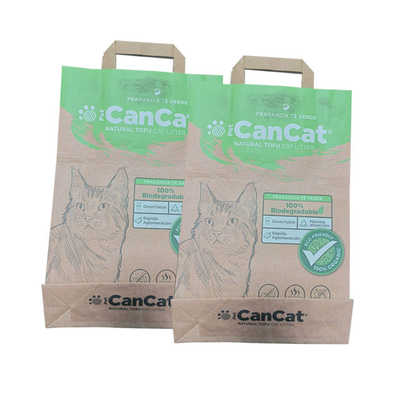 Grease Paper Charcoal Cat Litter Tas Kraft Biodegradable Lapisan Ganda Dengan Pegangan