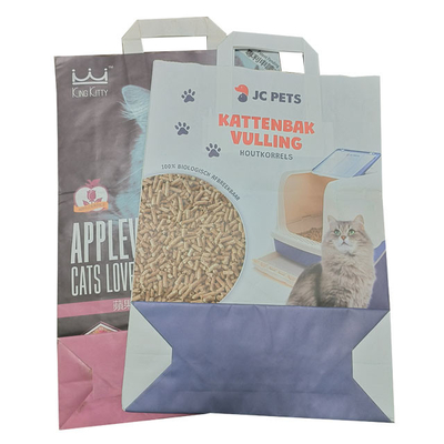 Grease Paper Charcoal Cat Litter Tas Kraft Biodegradable Lapisan Ganda Dengan Pegangan
