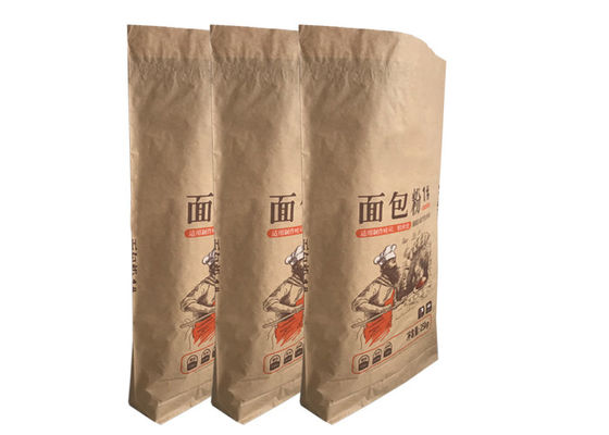 25kg Multiwall Kraft Paper Bags Perlindungan Kelembaban Tas Kertas Kemasan Food Grade