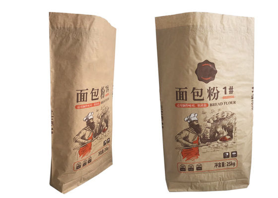 25kg Multiwall Kraft Paper Bags Perlindungan Kelembaban Tas Kertas Kemasan Food Grade