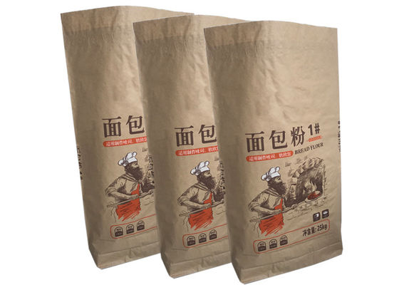25kg Multiwall Kraft Paper Bags Perlindungan Kelembaban Tas Kertas Kemasan Food Grade
