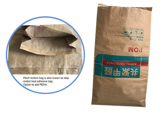 Biodegradable Double Layers 60gsm Open Mouth Paper Bags Dengan Pinch Bottom