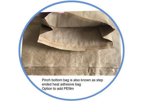 Kekuatan Tinggi Dijahit Tas Kertas Multiwall Mulut Terbuka Pinch Bottom Untuk Kemasan