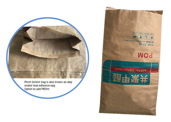 Kantong Kertas Multiwall Tepung Tepung 25kg 20kg Dengan Pinch Bottom