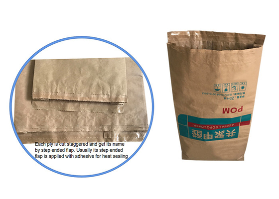 25kg 20kg 2 Lapisan Atau 3 Lapisan + PE Liner Multiwall Paper Bags Brown Kraft Paper Sacks