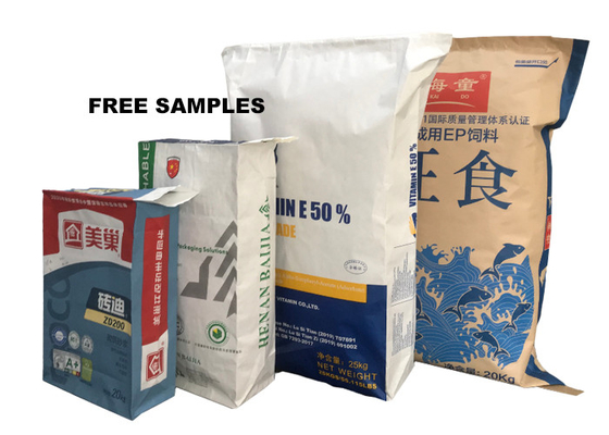 Industri Woven Composite Kraft Paper Bag Dapat Didaur Ulang Tahan Air 15kg 25kg 3ply